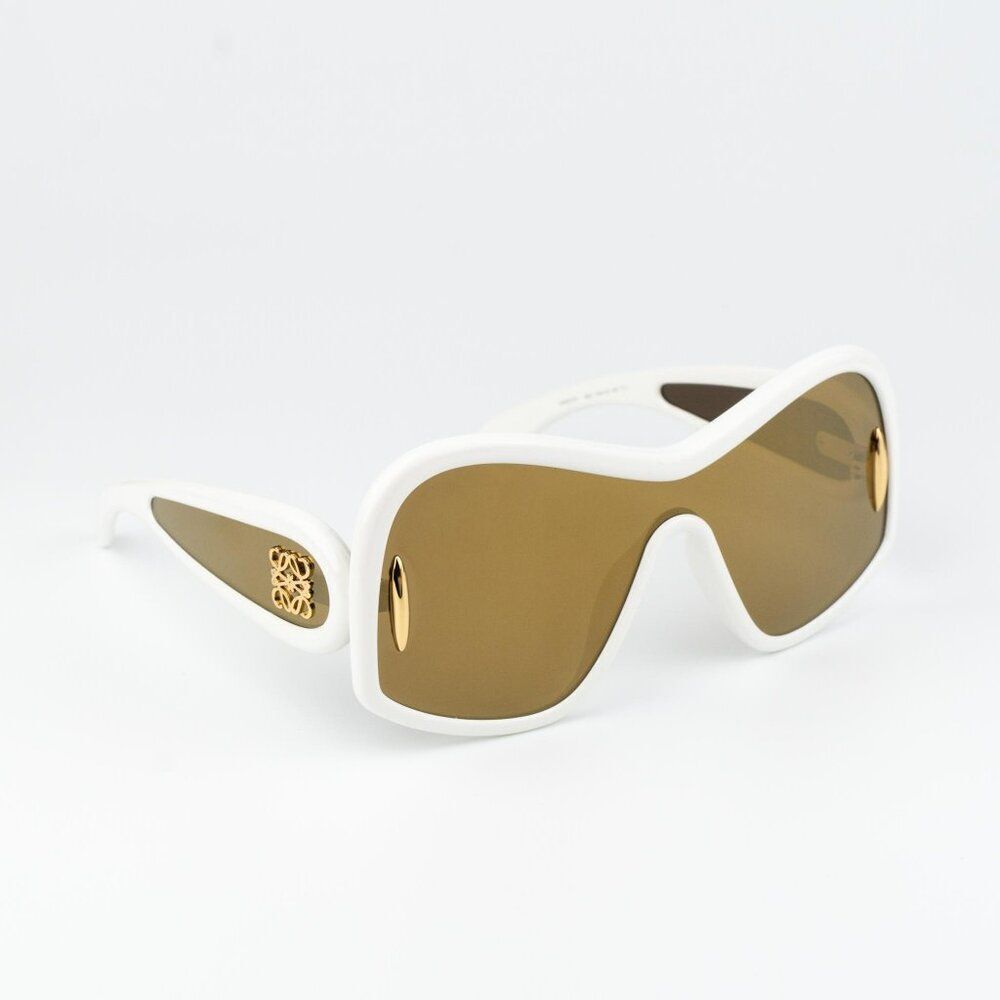 Loewe FASHION Men Sunglasses White Gold Brown Mirror Shield LW40131I 25G